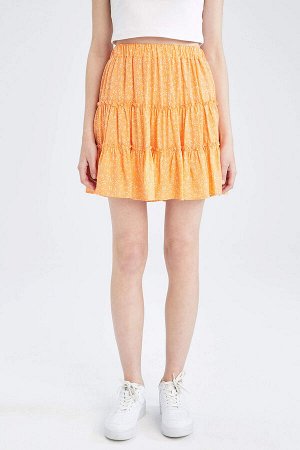 Мини-юбка из вискозы с оборками и цветочным принтом
