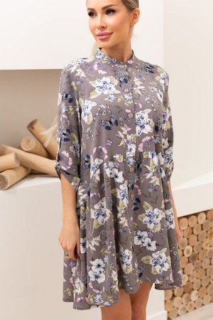 Платье Амина №18. Цвет:т.серый/цветы