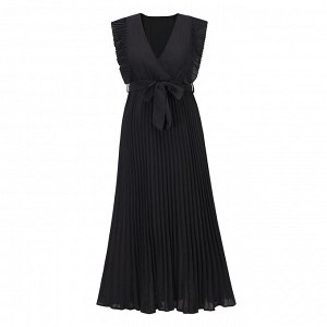 Женское платье с оборками, цвет черный, с поясом
