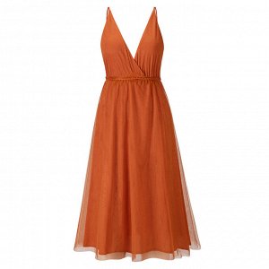 Женское платье с элементами шнуровки, с открытой спиной, с глубоким вырезом, цвет оранжевый