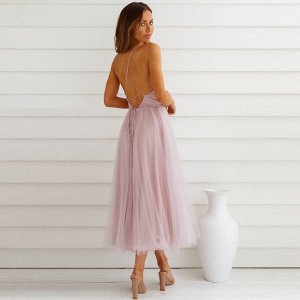Женское платье, с элементами шнуровки, с открытой спиной, с глубоким вырезом, цвет розовый