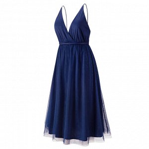 Женское платье, с элементами шнуровки, с открытой спиной, с глубоким вырезом, цвет синий
