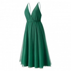 Женское платье, с элементами шнуровки, с открытой спиной, с глубоким вырезом, цвет зеленый