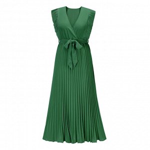 Женское платье с оборками, цвет зеленый, с поясом