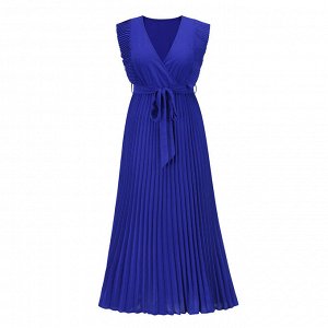 Женское платье с оборками, цвет синий, с поясом