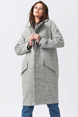 Пальто оверсайз длинное из шерсти серый меланж