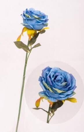 Роза цветок искусственный 44см голубая