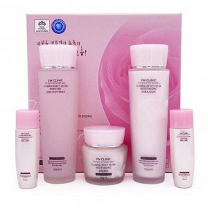 3W Clinic Набор для увлажнения лица с цветочными экстрактами / Flower Effect Extra Moisturizing 3 Kit Set, 150 мл*2, 50 мл, 30 мл*2