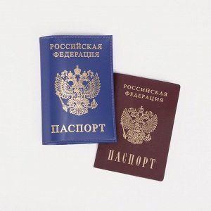 Обложка для паспорта, тиснение фольга, герб, гладкий, цвет фиолетовый
