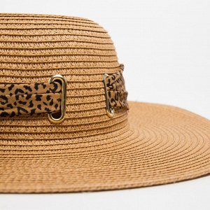 Шляпа женская MINAKU Leopard с лентой, бежевая, размер 56-58