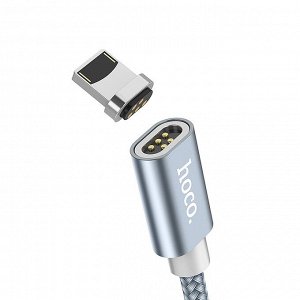 Кабель USB - Apple lightning Hoco U40A магнитный  100см 2A (metal grey)