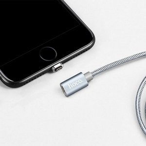 Кабель USB - Apple lightning Hoco U40A магнитный  100см 2A (metal grey)