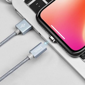 Кабель USB - Apple lightning Hoco U40A магнитный  100см 2A (metal grey)