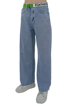 Джинсы Тип посадки: высокая;
Широкие джинсы, Wide leg;
Детали: застежка на молнию и пуговицу, три кармана спереди и два сзади, шлевки для ремня, ремень в комплекте;
Длина изделия (28 размер) по внешне