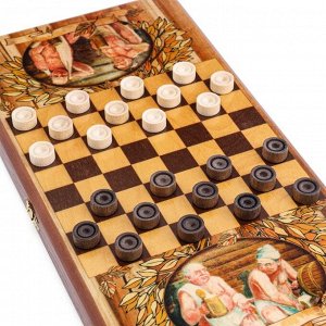 Нарды "В бане генералов нет", деревянная доска 40 х 40 см, с полем для игры в шашки, фишки микс 3827