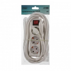 Удлинитель Luazon Lighting, 3 розетки, 7 м, 10 А, 2200 Вт, 3х0.75 мм2, с з/к, с выкл., Б