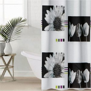 Штора для ванной комнаты Доляна «Белые цветы», 180*180 см, EVA