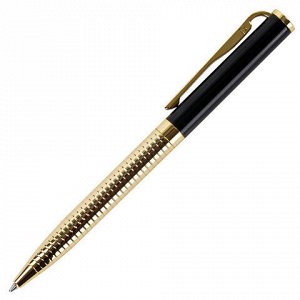 Ручка подарочная шариковая GALANT "Black Melbourne", корпус золотистый с черным, золотистые детали, пишущий узел 0,7 мм, синяя, 141356