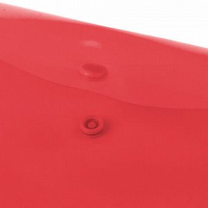 Папка-конверт с кнопкой МАЛОГО ФОРМАТА (240х190 мм), А5, прозрачная, красная, 0,15 мм, STAFF, 270465