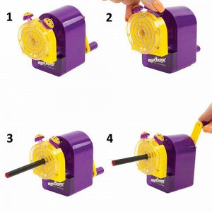 Точилка механическая ЮНЛАНДИЯ &quot;Лабиринт&quot;, для чернографитных и цветных карандашей, крепление к столу, корпус фиолетовый, 228478
