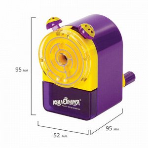 Точилка механическая ЮНЛАНДИЯ "Лабиринт", для чернографитных и цветных карандашей, крепление к столу, корпус фиолетовый, 228478