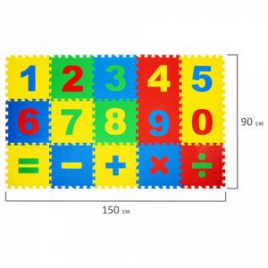 Коврик-пазл напольный 1,5х0,9 м, мягкий, "Учим цифры", 15 частей 30х30 см, толщина 1 см, ЮНЛАНДИЯ, 664659