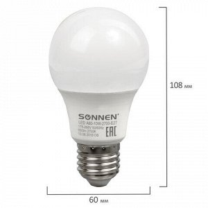 Лампа светодиодная SONNEN, 10 (85) Вт, цоколь Е27, грушевидная, теплый белый свет, 30000 ч, LED A60-10W-2700-E27, 453695