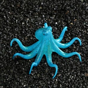 Декор для аквариума "Осьминог" силиконовый, с неоновым эффектом, 11 х 9,5 х 4,5 см, синий