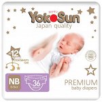 Детские одноразовые подгузники &quot;YokoSun&quot; PREMIUM размер NB (0-5 кг.) 36 шт.