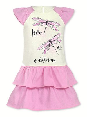Платье Материал: Кулирка
Состав: Хлопок 100%
Цвет: Молочный; Розовый
Рисунок: Стрекозы

Прелестное платье для девочки, сшитое из комбинированной ткани. На спинке небольшой вырез с застёжкой на пугов