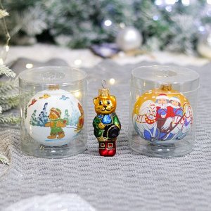 Набор ёлочных игрушек "Новогодний", 1 фигура, 2 шара, стекло