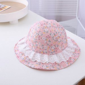 Детская шляпка с оборками, принт "Цветочки", цвет розовый