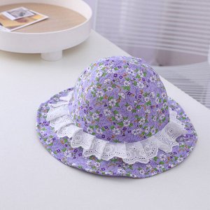 Детская шляпка с оборками, принт "Цветочки", цвет фиолетовый