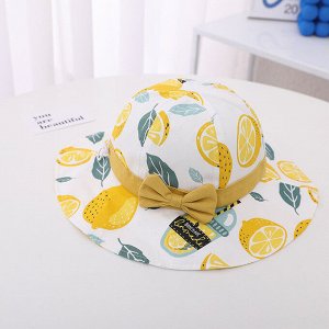 Детская шляпка с бантом, принт "Лимоны", цвет белый