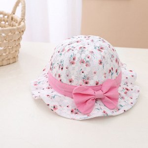 Детская шляпка с бантом, принт "Цветочки", цвет белый/розовый
