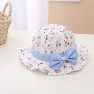 Детская шляпка с бантом, принт "Цветочки", цвет белый/синий