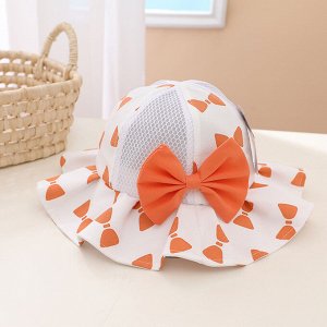 Детская шляпа с бантом, принт "Бантики", цвет белый/оранжевый