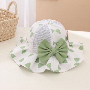 Детская шляпа с бантом, принт "Бантики", цвет белый/зеленый