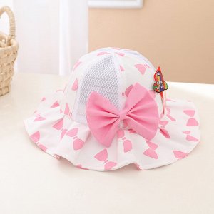 Детская шляпа с бантом, принт "Бантики", цвет белый/розовый