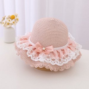 Детская шляпа, с бантом и кружевом, цвет светло-розовый