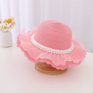 Детская шляпа, с бусинами и кружевом, цвет розовый