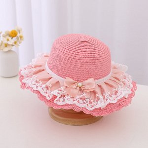 Детская шляпа, с бантом и кружевом, цвет розовый