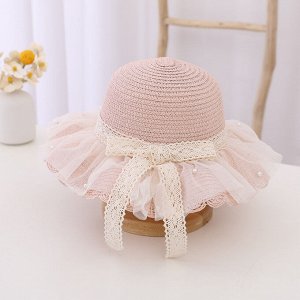 Детская шляпа, с лентой и кружевом, цвет светло-розовый