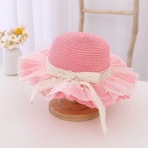 Детская шляпа, с лентой и кружевом, цвет розовый