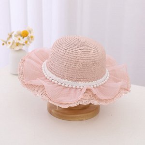 Детская шляпа, с бусинами и кружевом, цвет светло-розовый
