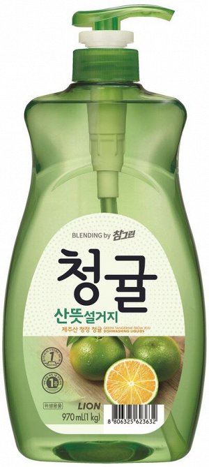 CJ LION средство для мытья посуды, фруктов, овощей Blending GreenTangerin Зеленый мандарин 1000 гр (насос)