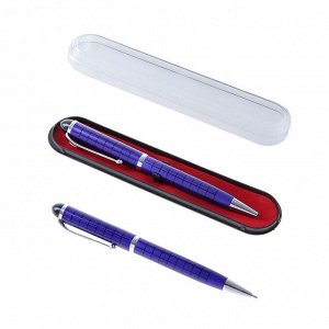Ручка шариковая, подарочная, поворотная, в пластиковом футляре, синяя с серебристыми вставками, «Шотландка»