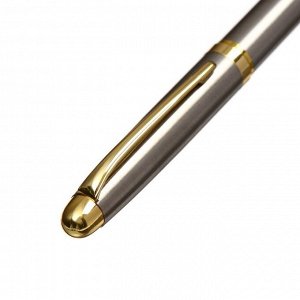 Ручка подарочная, шариковая "Классика" в кожзам футляре, поворотная, корпус серебро с золотым