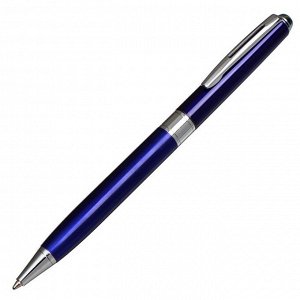 Ручка подарочная шариковая в кожзам футляре поворотная New корпус синий с серебром