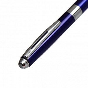 Ручка подарочная шариковая в кожзам футляре поворотная New корпус синий с серебром